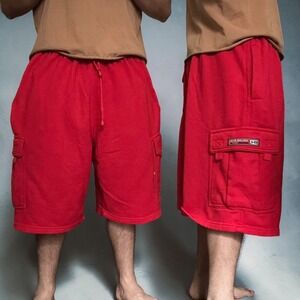 Dream USA Red Baggy Fleece Cargo Shorts Skater Y2K Streetwear Size 2XL